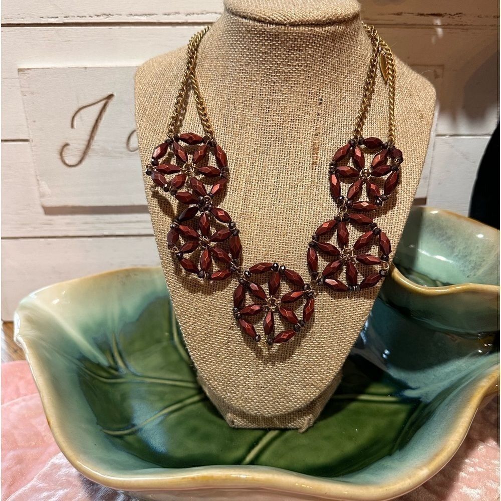 Coldwater Creek Wine Color Geometric Pattern Statement Necklace